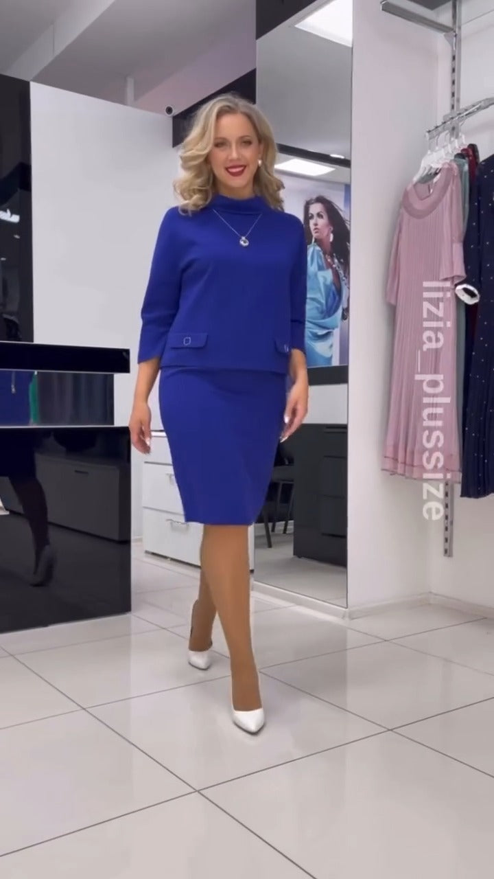 Modny top z zamkiem błyskawicznym, dopasowana krótka spódnica, dopasowany dwuczęściowy garnitur