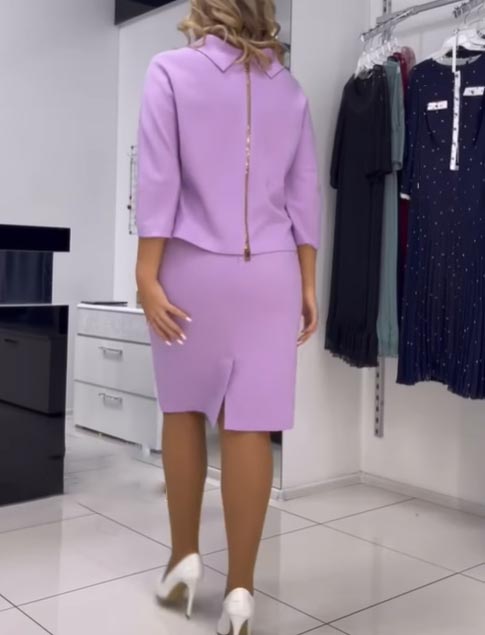 Modny top z zamkiem błyskawicznym, dopasowana krótka spódnica, dopasowany dwuczęściowy garnitur